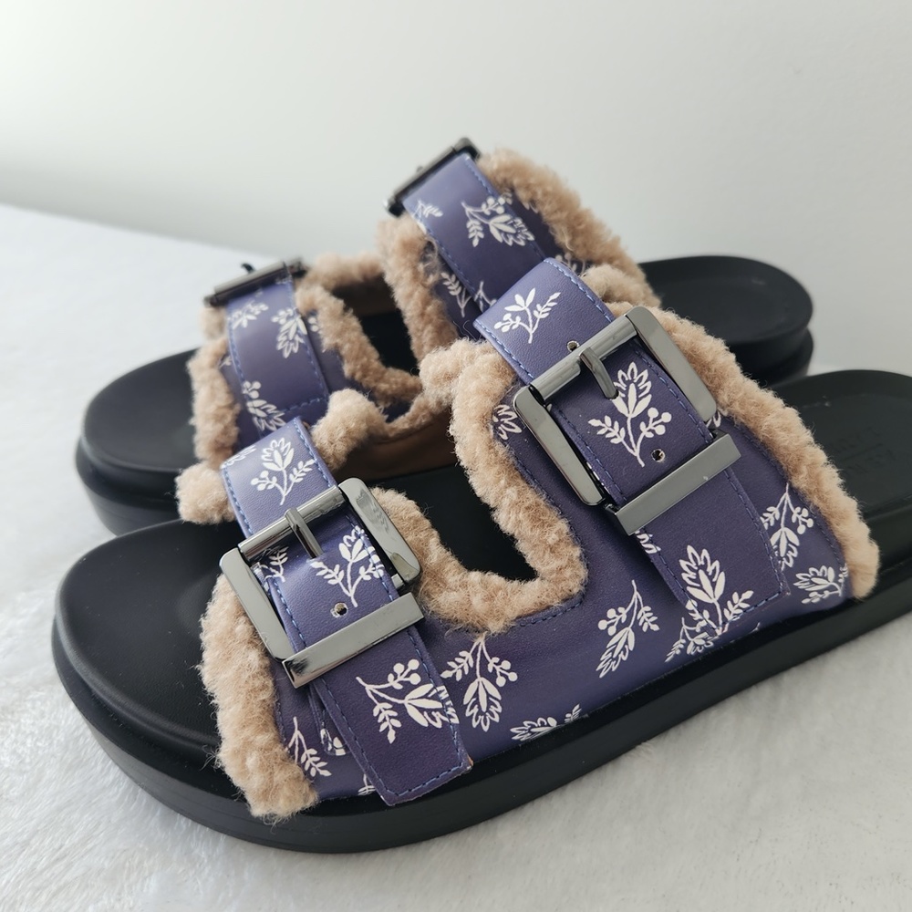 Aerosoles Laura Ashley Olivia Slides Floral Shearling Fur‎ Platform Sandals 7.5 - Picture 8 of 12
